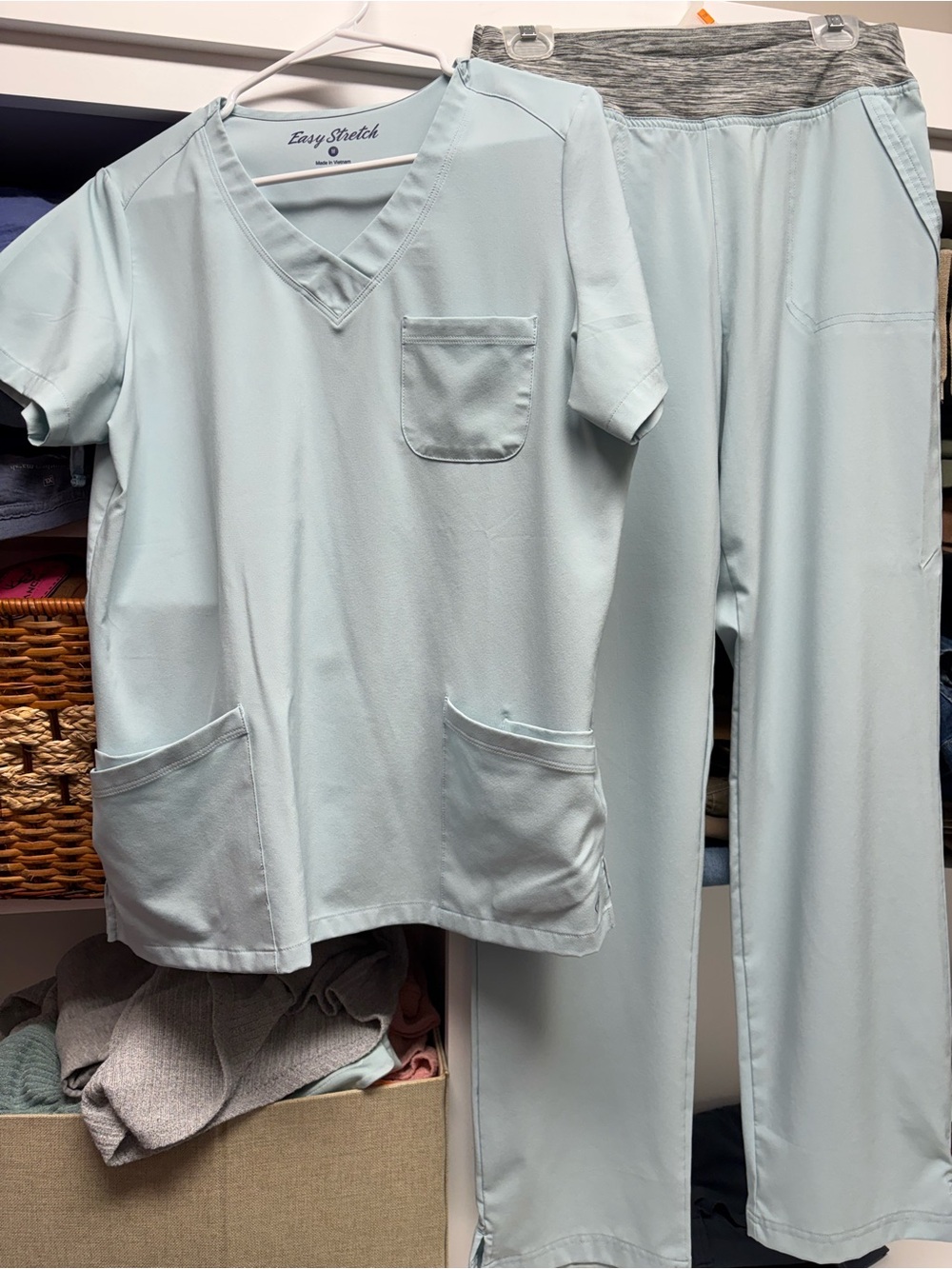 Easy Stretch Women's Light Blue Scrub Top & Pant Set